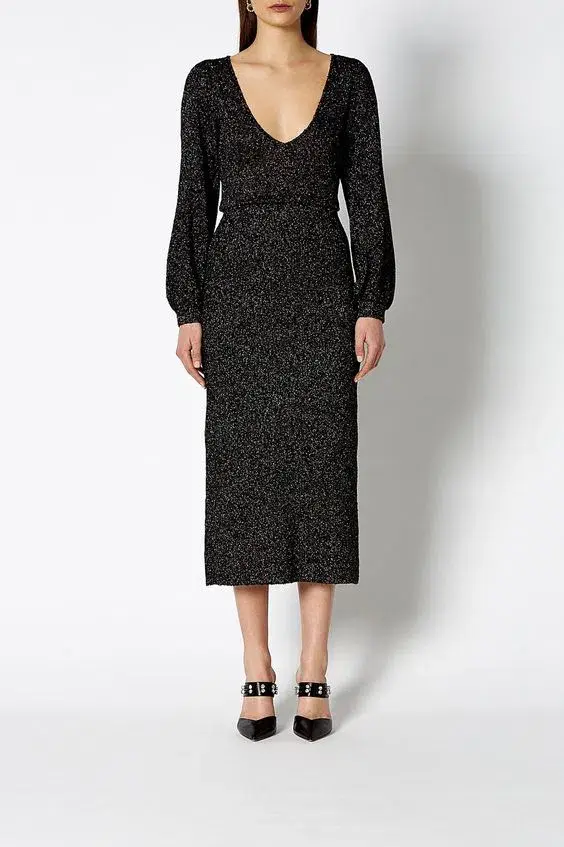 Scanlan Theodore Calypso Tinsel V Neck Gown Black Size 8 - Image 1