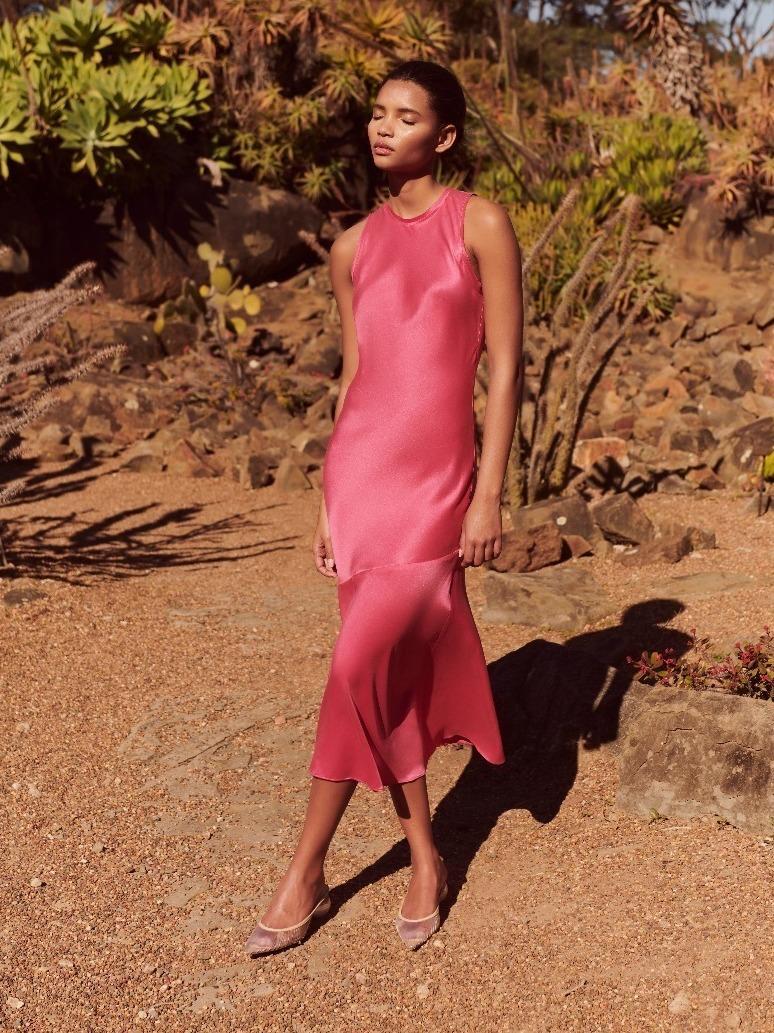 Rebecca Vallance Sophia Silk Midi Dress Pink Size 6 - Image 3