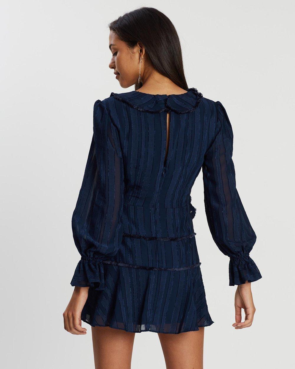 Finders Keepers Soraya Navy Blue Long Sleeve Tie-Front Mini Dress Size 8  for rent on The Volte - main image