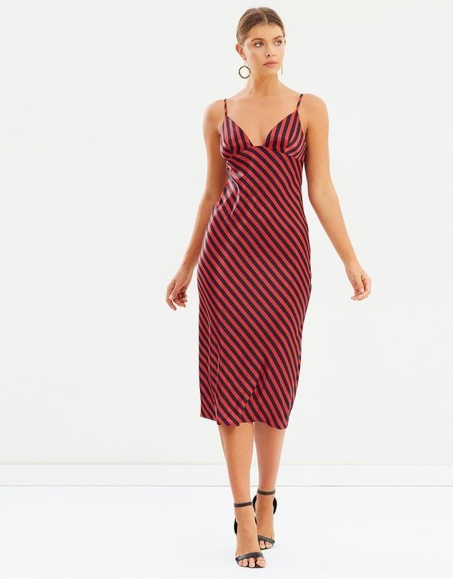 Shona Joy Bias Slip Midi Red and Navy Stripe Size 6 - Image 2