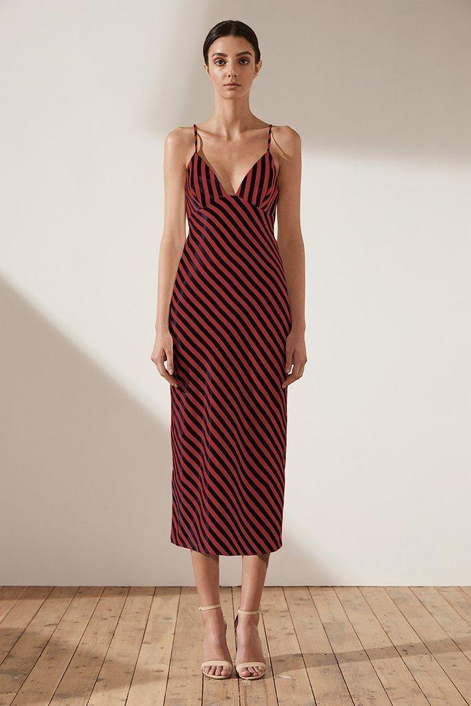 Shona Joy Bias Slip Midi Red and Navy Stripe Size 6 - Image 1