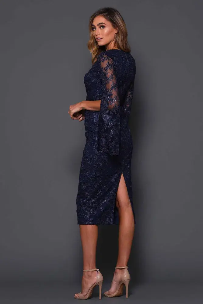 Elle Zeitoune Matisse Midi Dress Midnight Blue Size 12 - Image 3