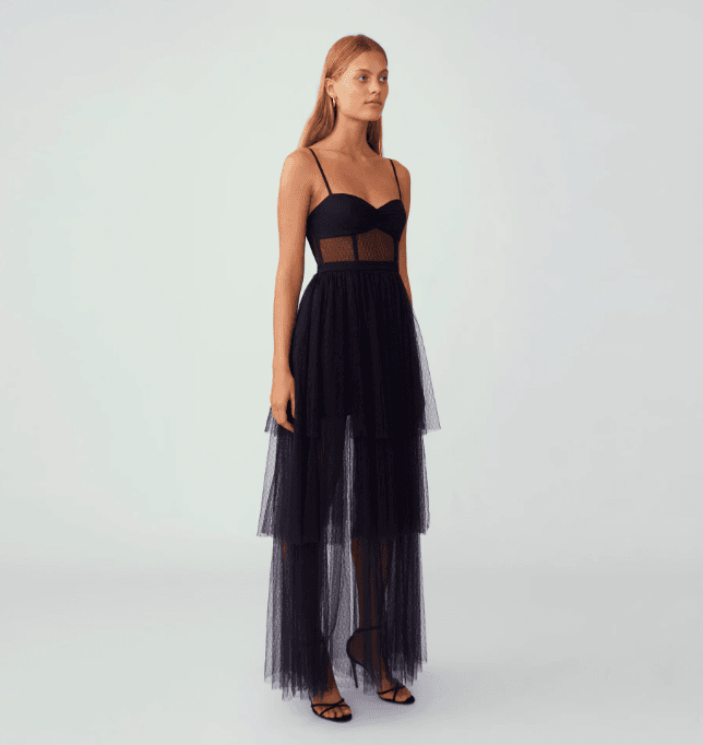 Fame and Partners, Black Corset Tiered Gown - Image 2