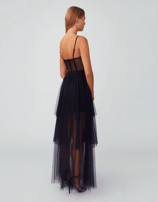 Fame and Partners, Black Corset Tiered Gown - Image 3