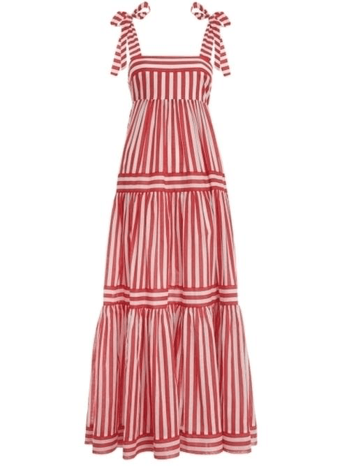 Zimmermann Zinnia Stripe Tie Tiered Dress Red Stripe Size 6 - Image 2