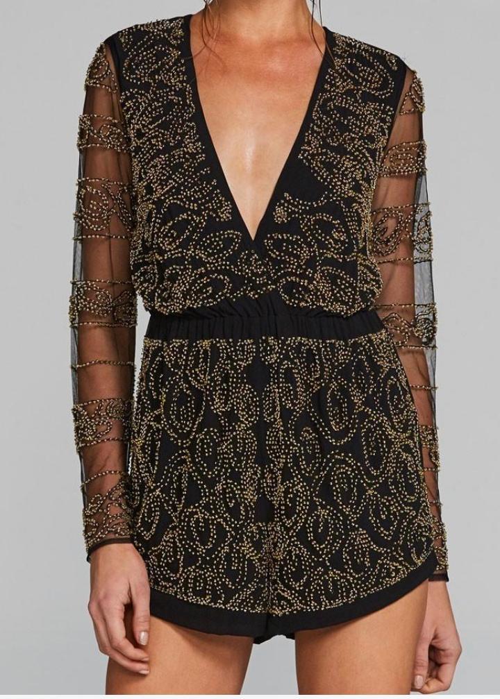 Eliya the Label Petrani Beaded Playsuit Black Size 6 for rent on The Volte - main image