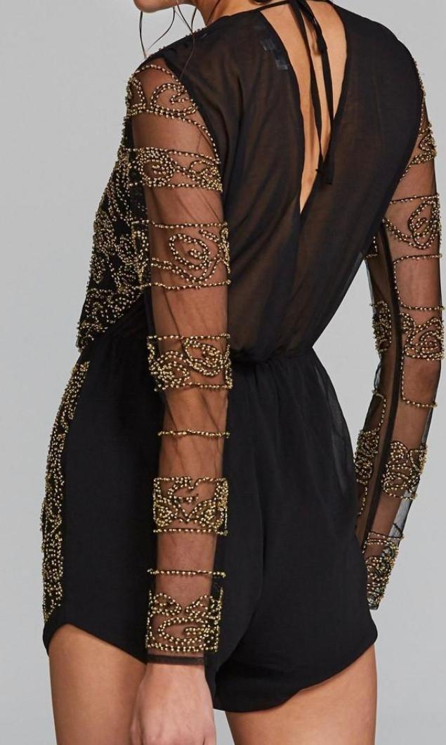 Eliya the Label Petrani Beaded Playsuit Black Size 6 for rent on The Volte - main image