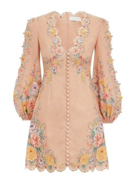 Zimmermann Zinnia Scallop Mini Dress in Coral Floral Size 0 (AU 8) - Image 3