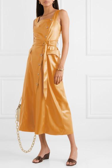 Nanushka - Moun belted vegan leather wrap-effect midi dress in Mustard Yellow (size S/8) - Image 1