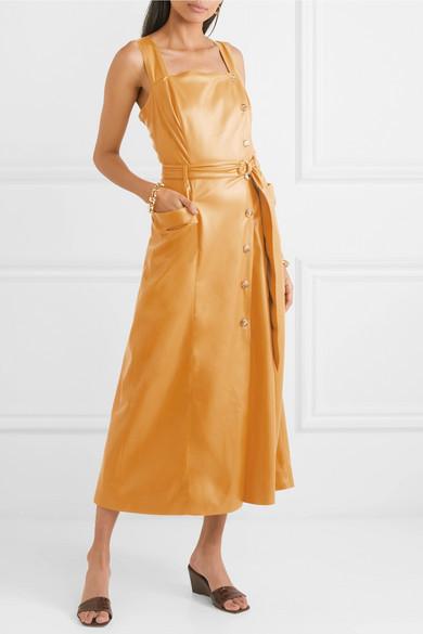 Nanushka - Moun belted vegan leather wrap-effect midi dress in Mustard Yellow (size S/8) - Image 3
