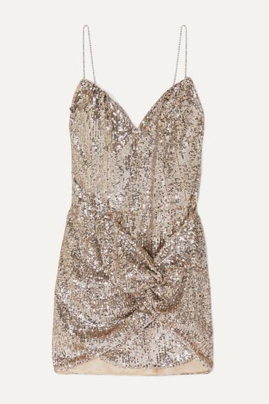 Magda Butrym - Deva twisted embellished sequined satin mini dress in Gold (size 10) - Image 4