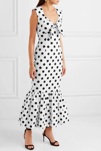 Rebecca De Ravenel - Tie-detailed polka-dot cotton-blend maxi dress in White with black Size AU 6 NEVER WORN - Image 1