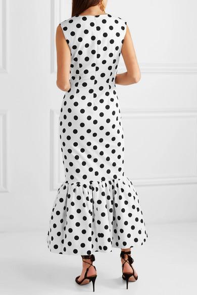 Rebecca De Ravenel - Tie-detailed polka-dot cotton-blend maxi dress in White with black Size AU 6 NEVER WORN - Image 5