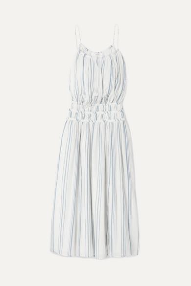 Frame Shirred Striped Cotton Voile Midi Dress Print Size 6 - Image 4