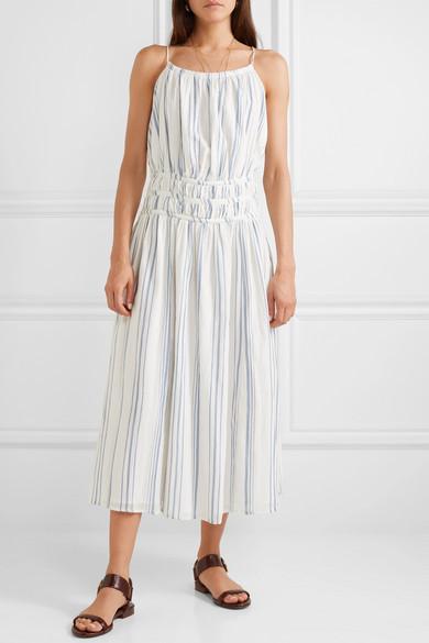 Frame Shirred Striped Cotton Voile Midi Dress Print Size 6 - Image 2
