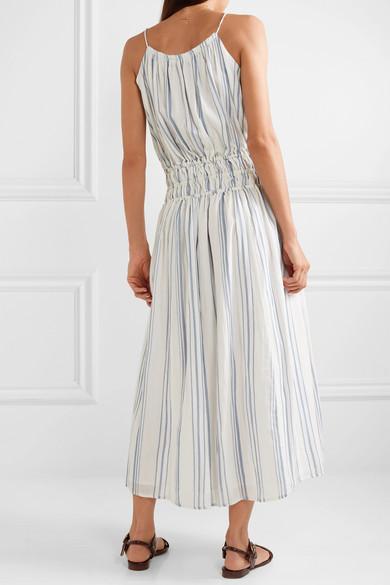 Frame Shirred Striped Cotton Voile Midi Dress Print Size 6 - Image 3