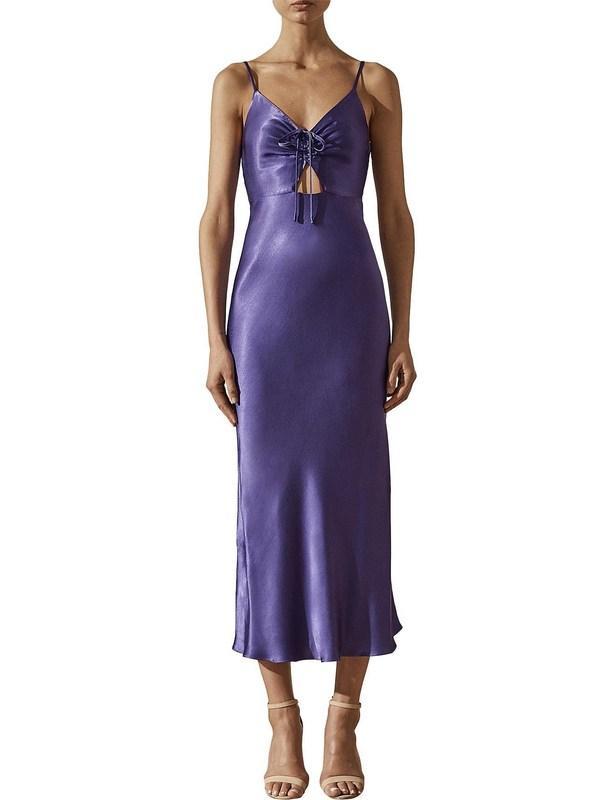 Shona Joy Jefferson Ruched Bias Midi Dress Purple Size 12 - Image 1