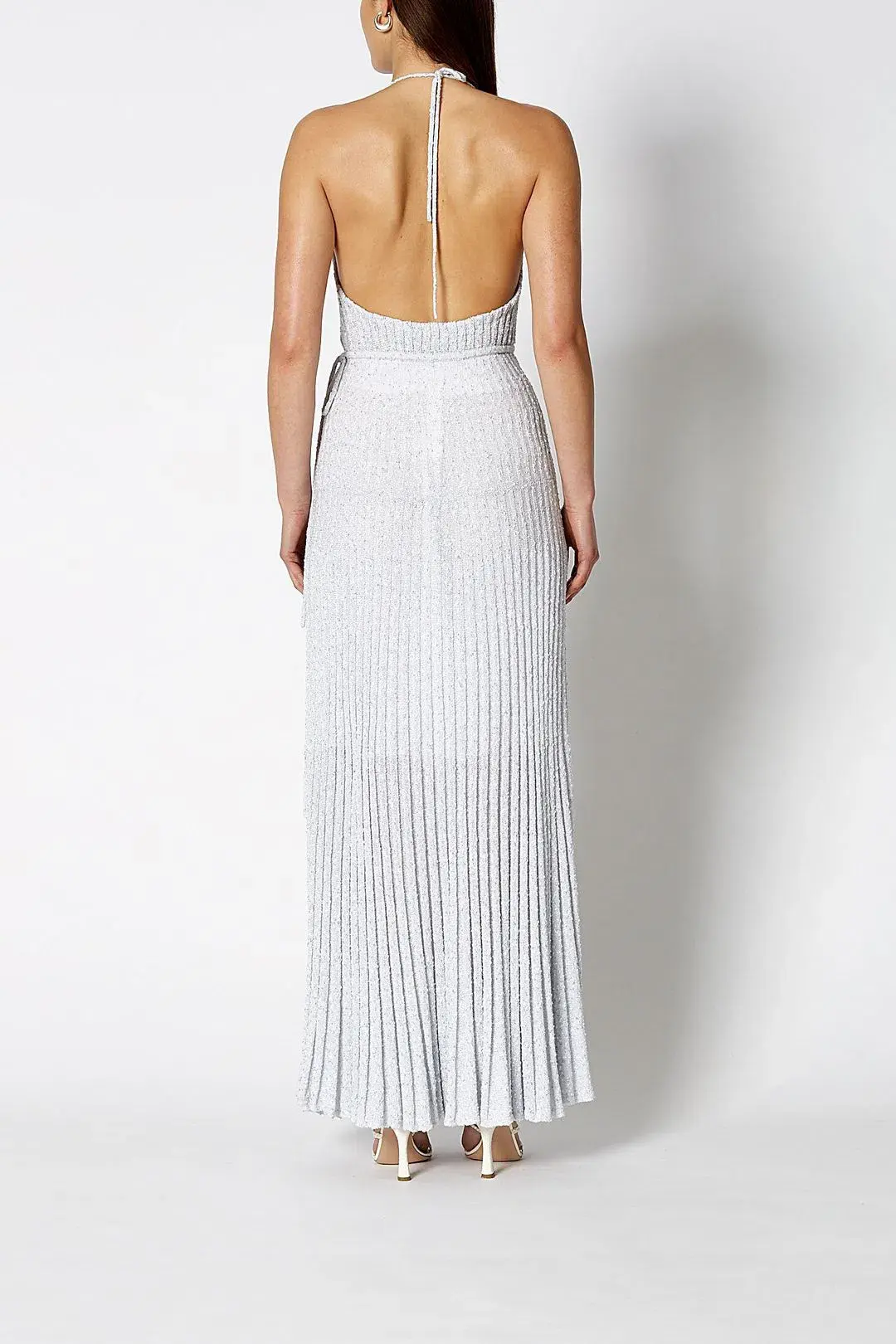 Scanlan Theodore Calypso Tinsel Halter Gown Pale Grey Size S / Au 8 - Image 3