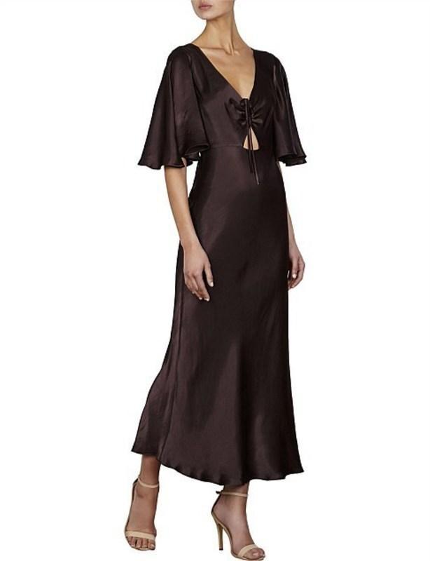 Shona Joy Wright Flutter Sleeve Bias Midi Dress Espresso Size 8 - Image 2