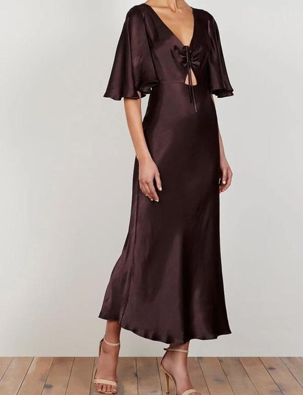 Shona Joy Wright Flutter Sleeve Bias Midi Dress Espresso Size 8 - Image 6