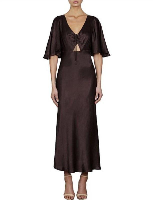 Shona Joy Wright Flutter Sleeve Bias Midi Dress Espresso Size 8 - Image 1