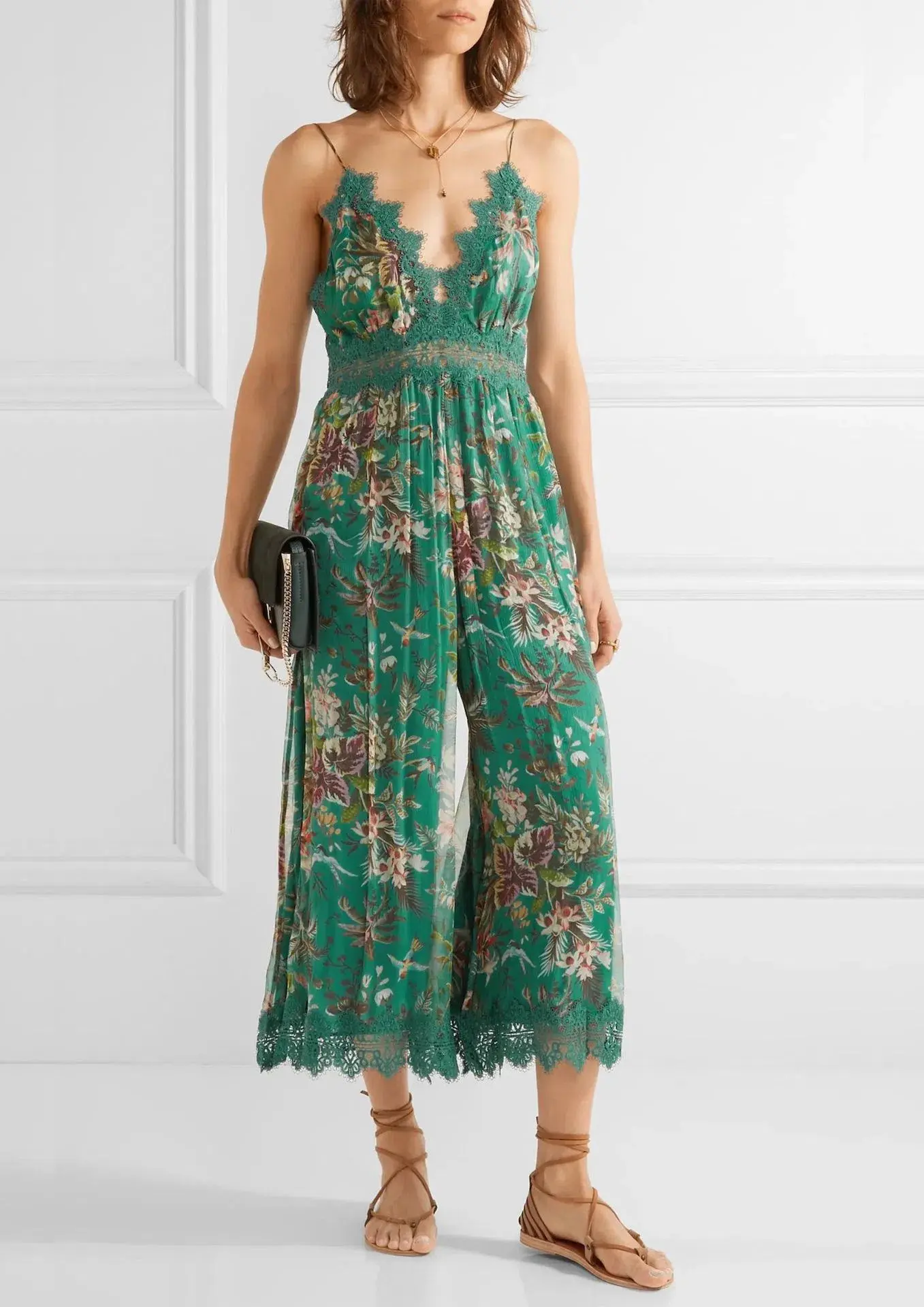 Zimmermann Tropicale Crinkle Jumpsuit Teal Floral Green Size 0 / AU 8 - Image 1