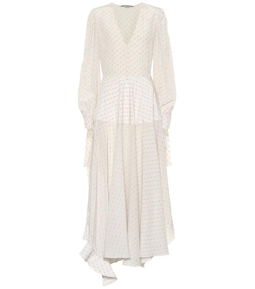 Stella McCartney Asymmetric Monogrammed Silk Deep V-neck Dress size 10 - Image 3