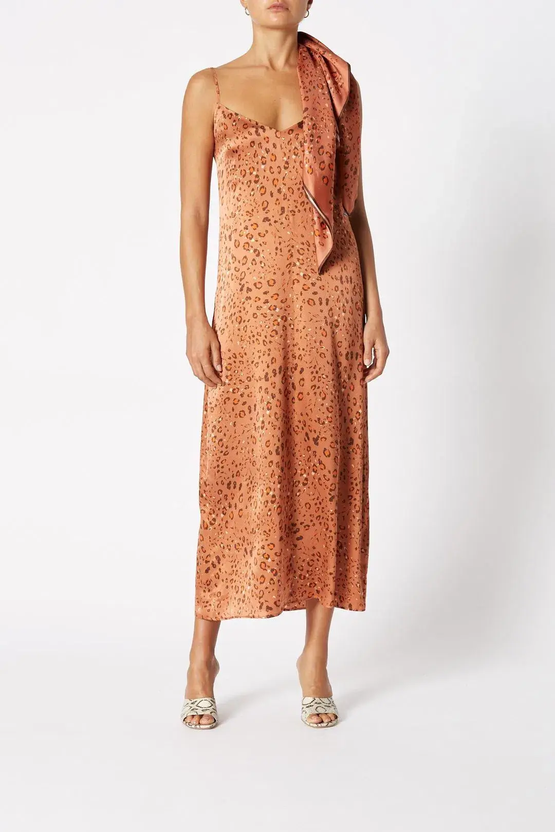 Scanlan Theodore Silk Leopard Slip Dress & Scarf Print Size 10 - Image 1