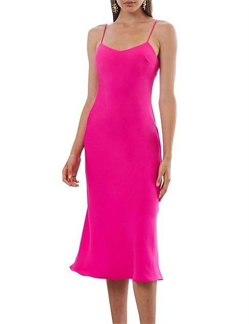 BY Johnny PINK NEON BIAS SLIP MIDI DRESS size 10 - Image 1