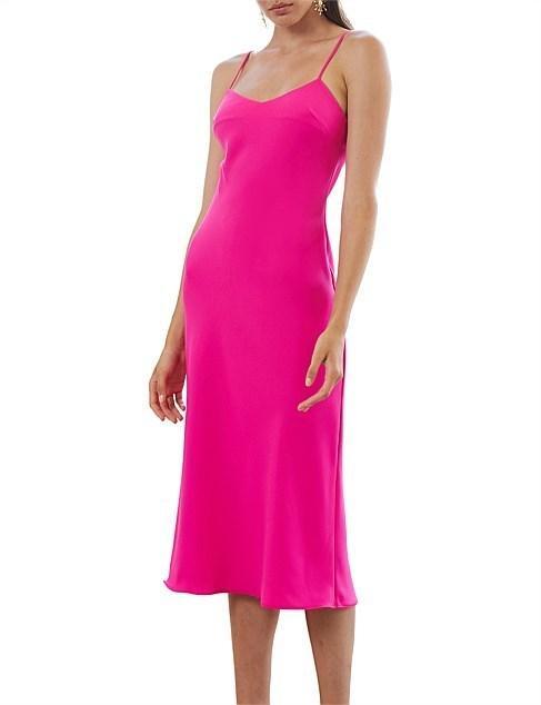 BY Johnny PINK NEON BIAS SLIP MIDI DRESS size 10 - Image 2