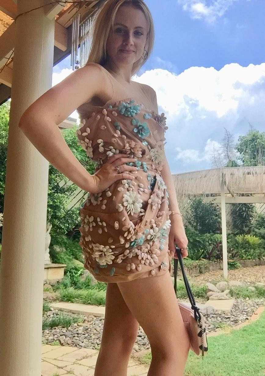 Blumarine 3D Floral Cocktail Dress Nude Size 6 for rent on The Volte - main image