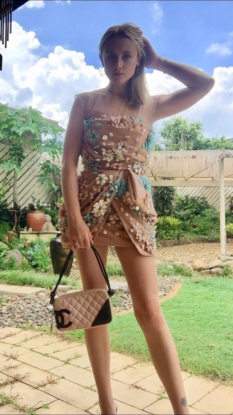 Blumarine 3D Floral Cocktail Dress Nude Size 6 for rent on The Volte - main image