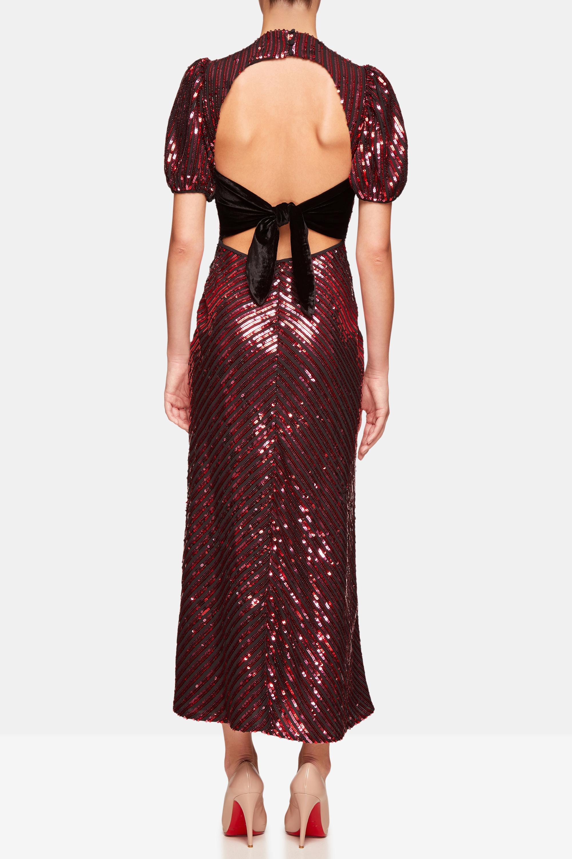 RIXO LONDON - LAURA JACKSON DAISY VELVET-TRIMMED SEQUINED CREPE MIDI DRESS - Image 2