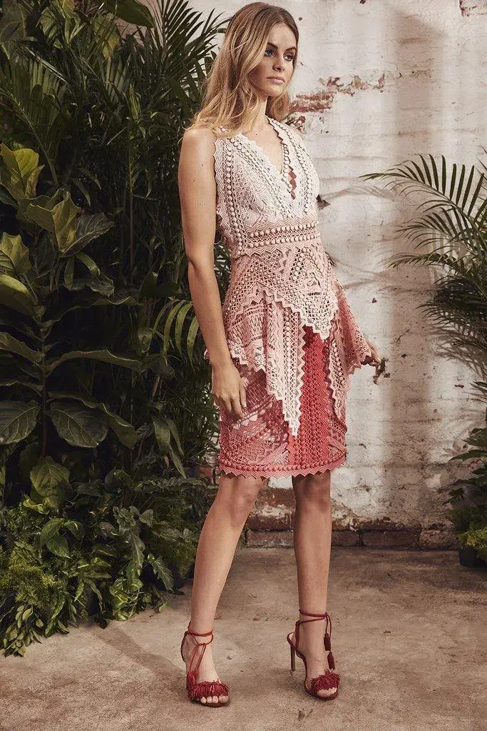 Thurley La Rambla Lace Midi Dress Pink Size 10 for rent on The Volte - main image