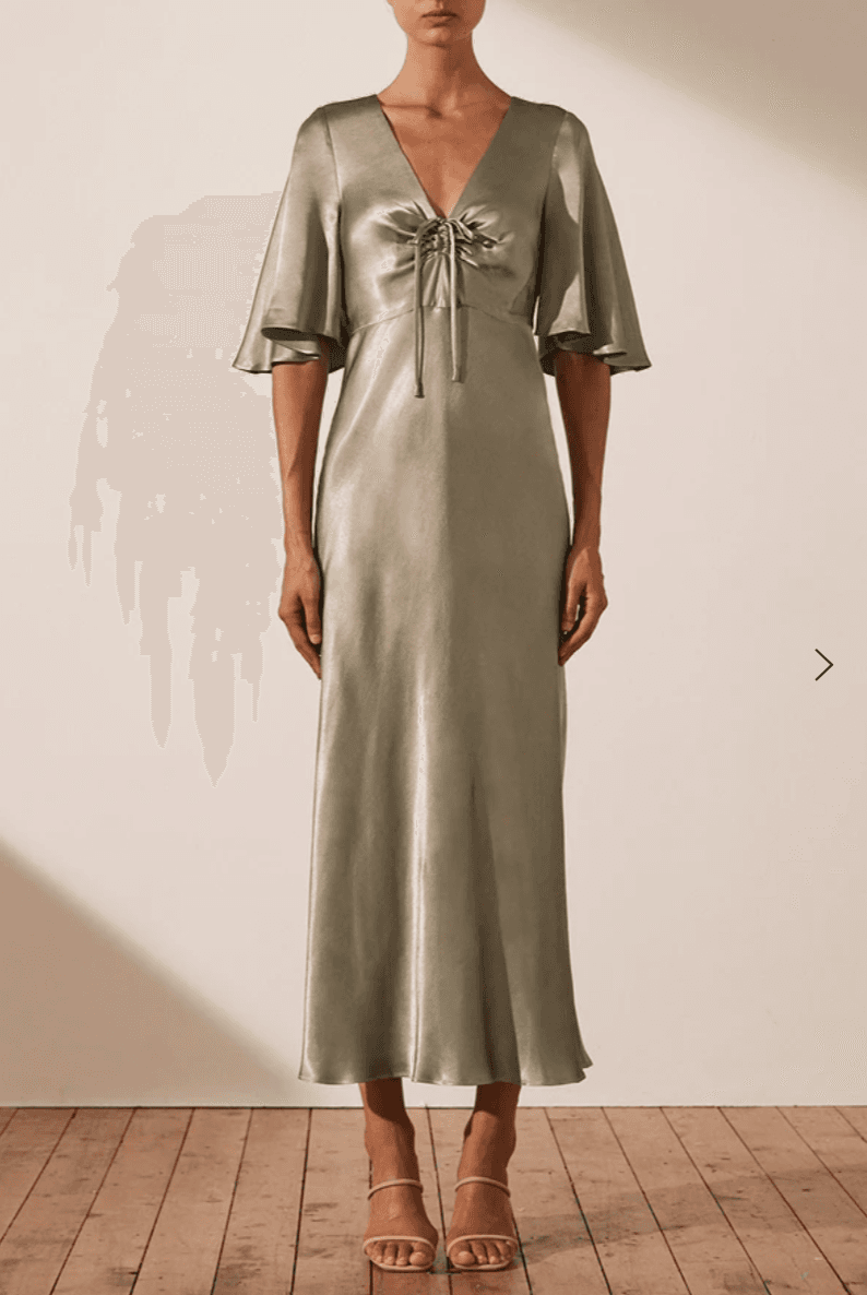 Shona Joy - LA LUNE FLUTTER SLEEVE MIDI DRESS - SAGE size 10 - Image 1