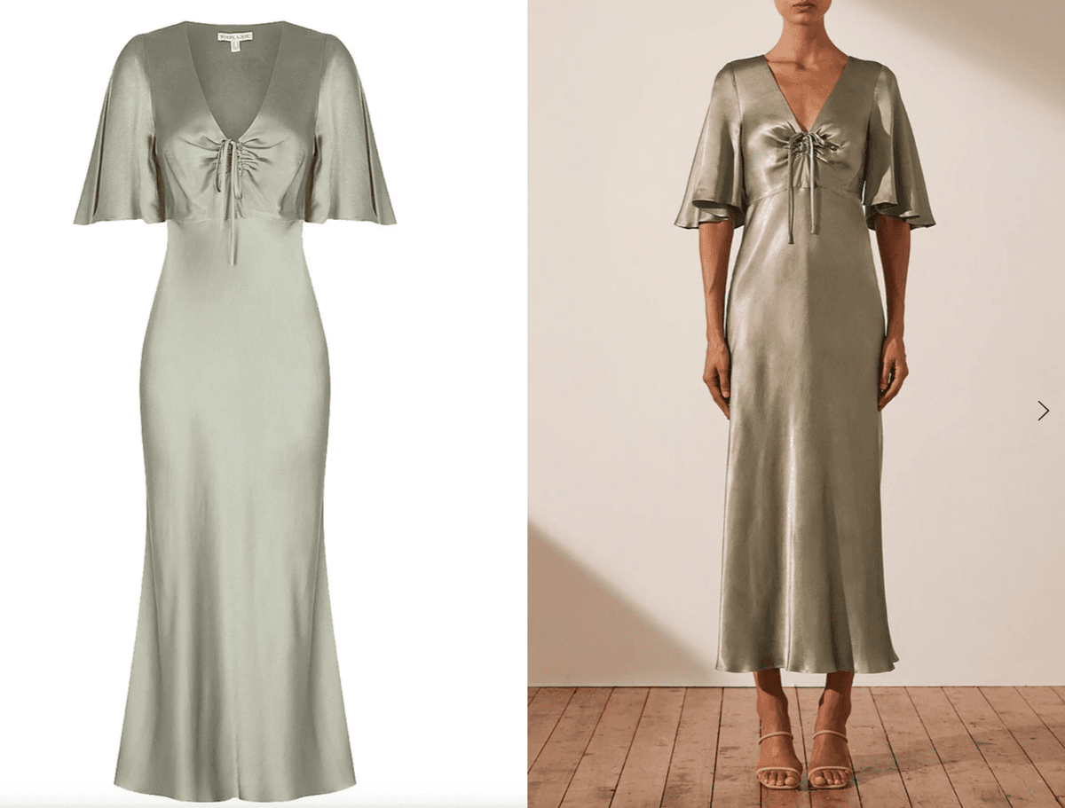 Shona Joy - LA LUNE FLUTTER SLEEVE MIDI DRESS - SAGE size 10 - Image 2