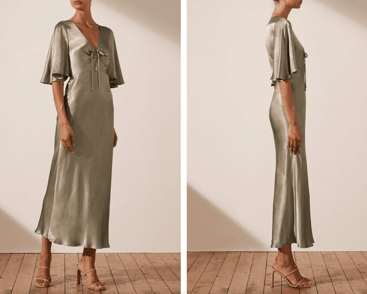 Shona Joy - LA LUNE FLUTTER SLEEVE MIDI DRESS - SAGE size 10 - Image 3