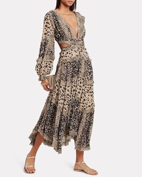 Zimmermann / Allia Cut Out Long Dress / Leopard Print / Size 3 (Size 12-14) - Image 1