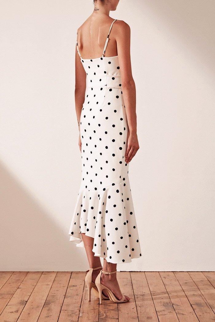 Shona Joy Abigail Trumpet Midi Black & White Polka Dot Size 10 - Image 5