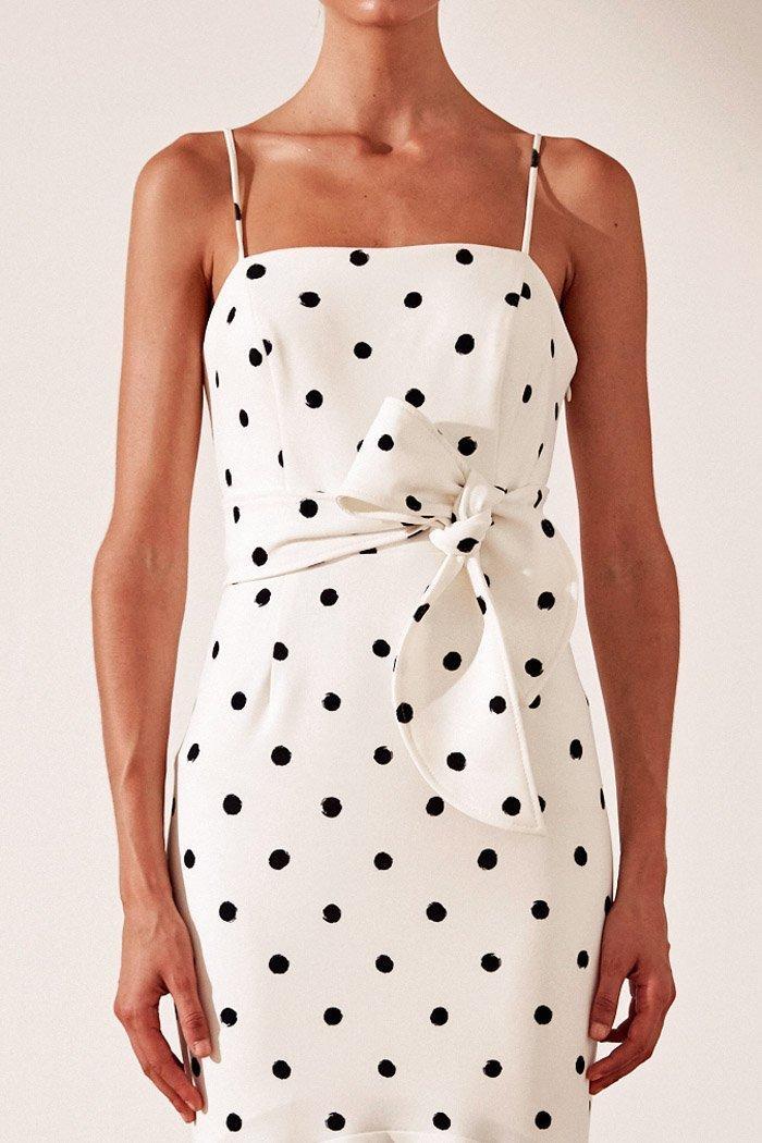 Shona Joy Abigail Trumpet Midi Black & White Polka Dot Size 8 for rent on The Volte - main image
