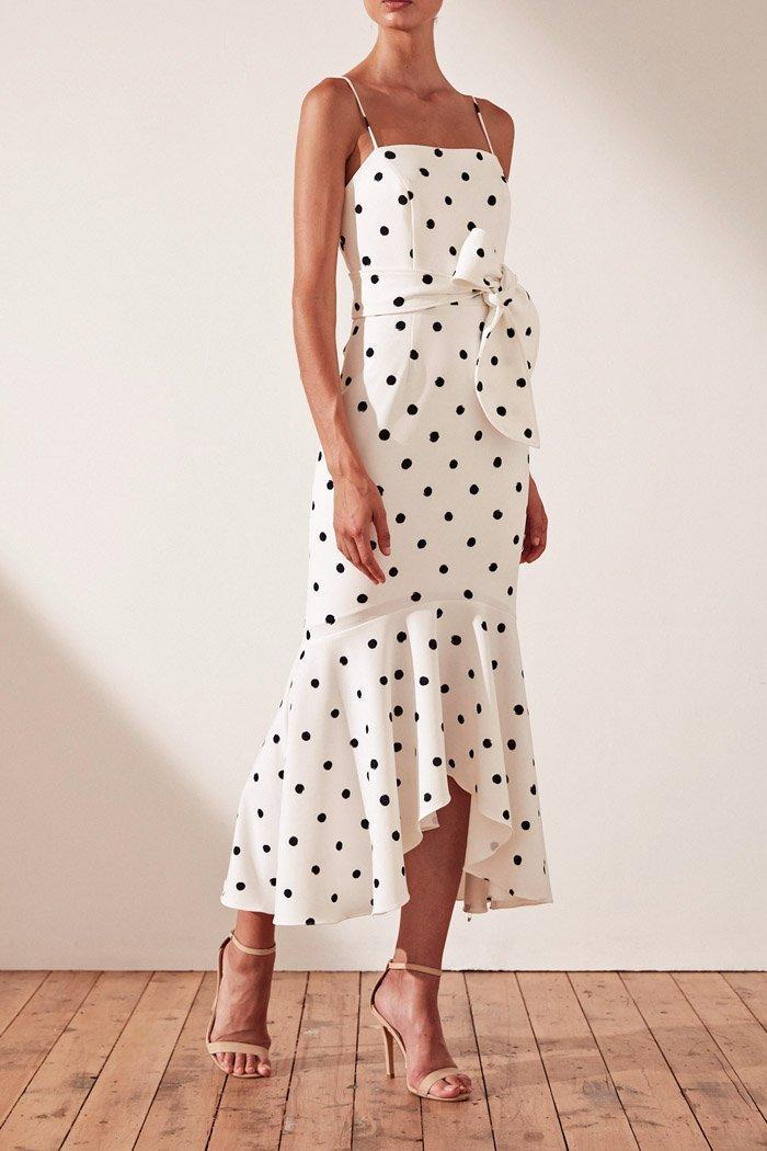 Shona Joy Abigail Trumpet Midi Black & White Polka Dot Size 8 for rent on The Volte - main image