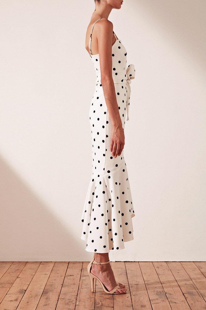 Shona Joy Abigail Trumpet Midi Black & White Polka Dot Size 8 for rent on The Volte - main image