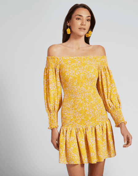 Seed Heritage Shirred Off Shoulder Mini Dress Yellow Size 10 - Image 2