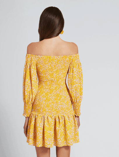 Seed Heritage Shirred Off Shoulder Mini Dress Yellow Size 10 - Image 3