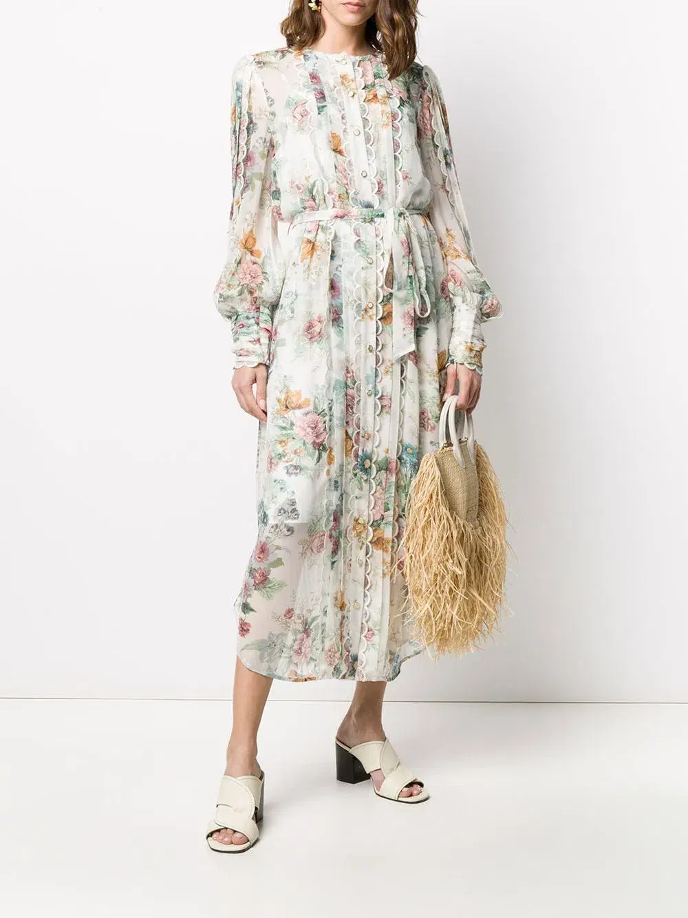 Zimmermann Wavelength Scallop Midi Dress Floral Size 1 / Au 10 for rent on The Volte - main image