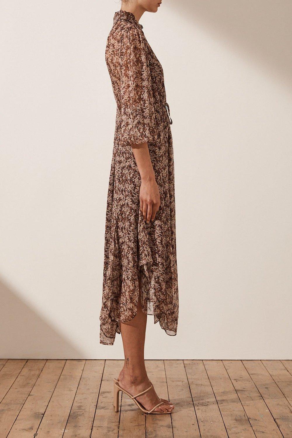 Shona Joy Blossom Plunged Godet Midi Dress Brown Size 6 - Image 3