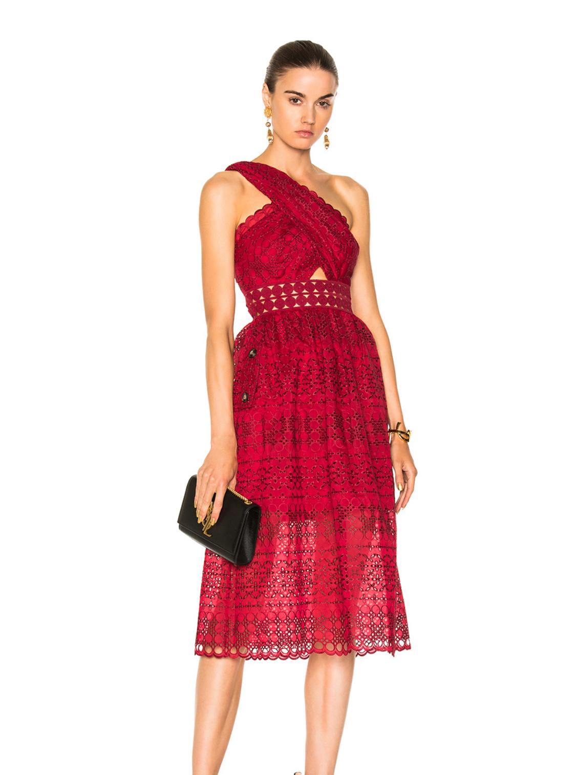 Self Portrait One Shoulder Cut Out Midi Dress Size 14 - Image 1