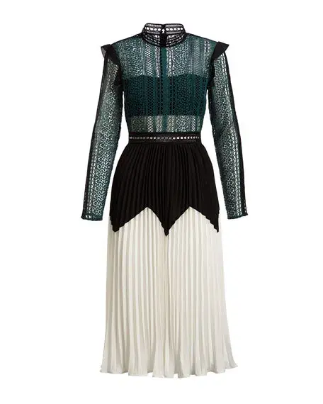 Self Portrait Stripe Panelled Lace Midi Dress Green Size 14 - Image 2