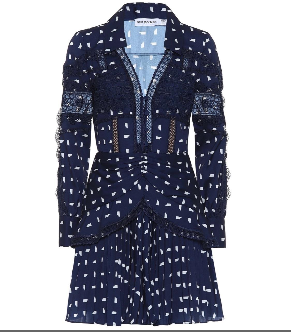 Self Portrait Sail Print Lace Trim Mini Dress navy Size 12  - Image 2