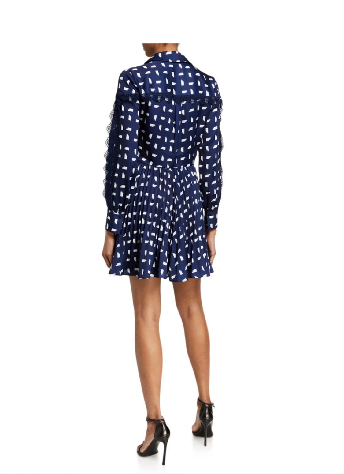 Self Portrait Sail Print Lace Trim Mini Dress navy Size 12  - Image 4